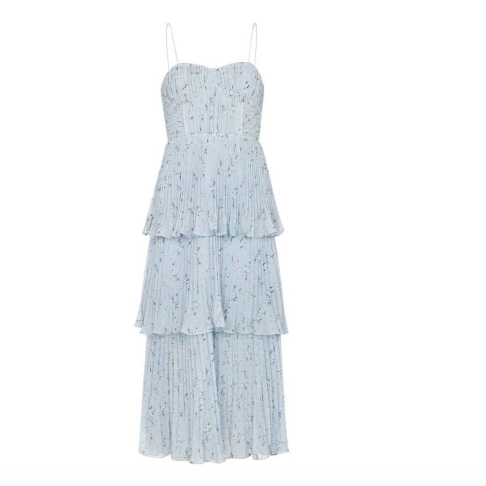 Metallic Floral Tiered Midi Dress